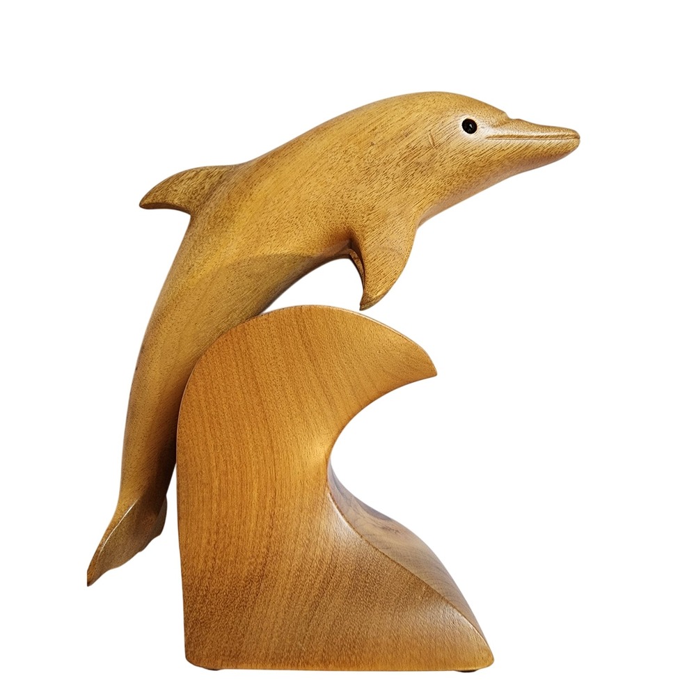 Vintage MCM Myrtlewood Carved Dolphin Oregon Made by Ernie's Myrtlewood Signed